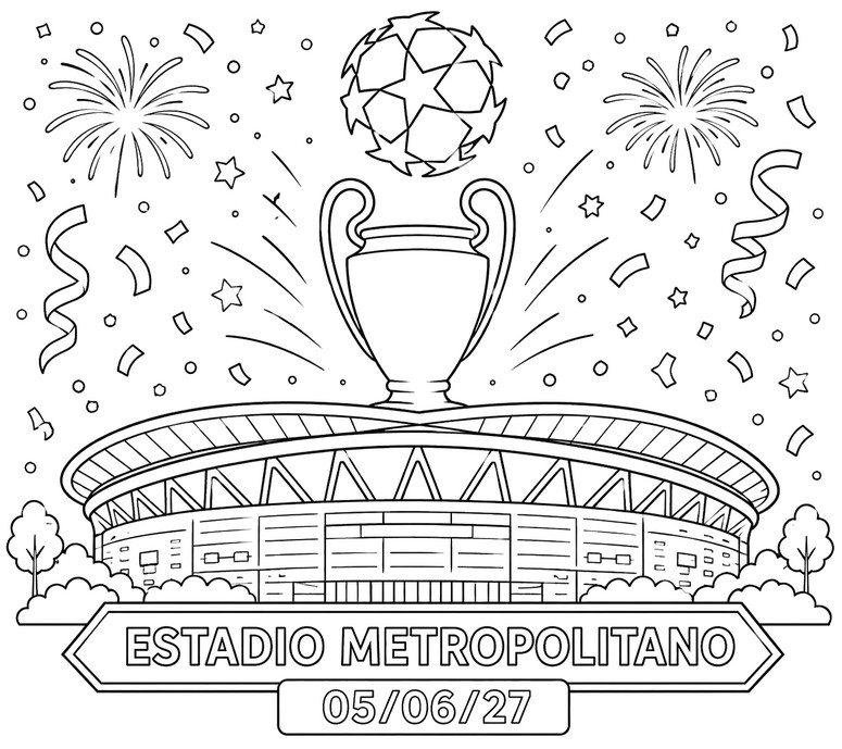 Image à colorier - Finale à Madrid - Ligue des Champions 2027