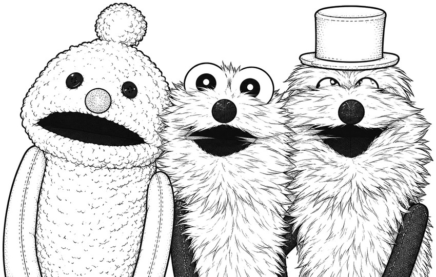 Coloriage à télécharger - Sunsun, Nonnon,Zonzon - Puppet Sunsun