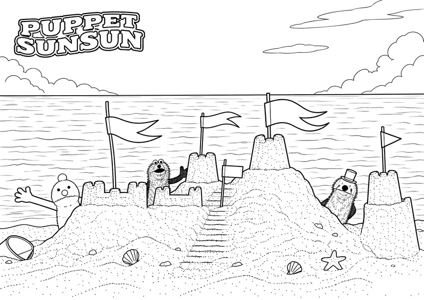 Coloriage gratuit - A la plage - Puppet Sunsun