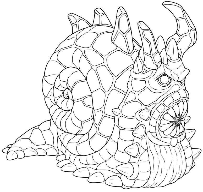 Ausmalblatt - Lavaschnecke - ELDRADOR Creatures - Lavawelt
