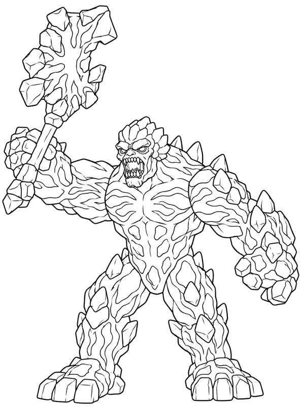 Ausmalbild - Lava Golem mit Waffe - ELDRADOR Creatures - Lavawelt