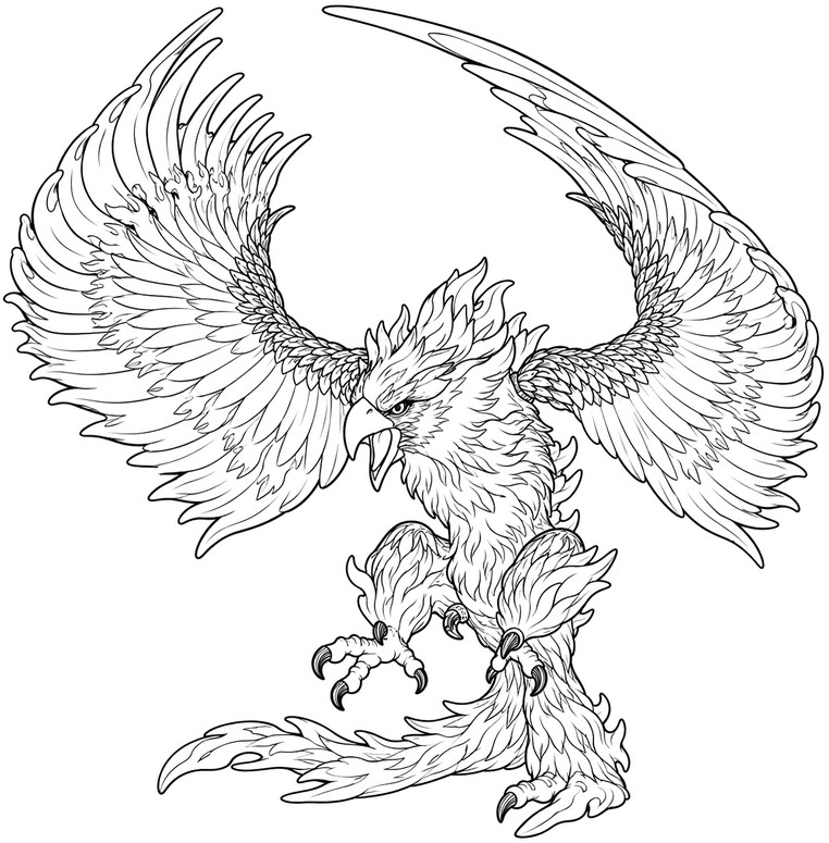 Zeichnung zum Ausmalen - Feueradler - ELDRADOR Creatures - Lavawelt