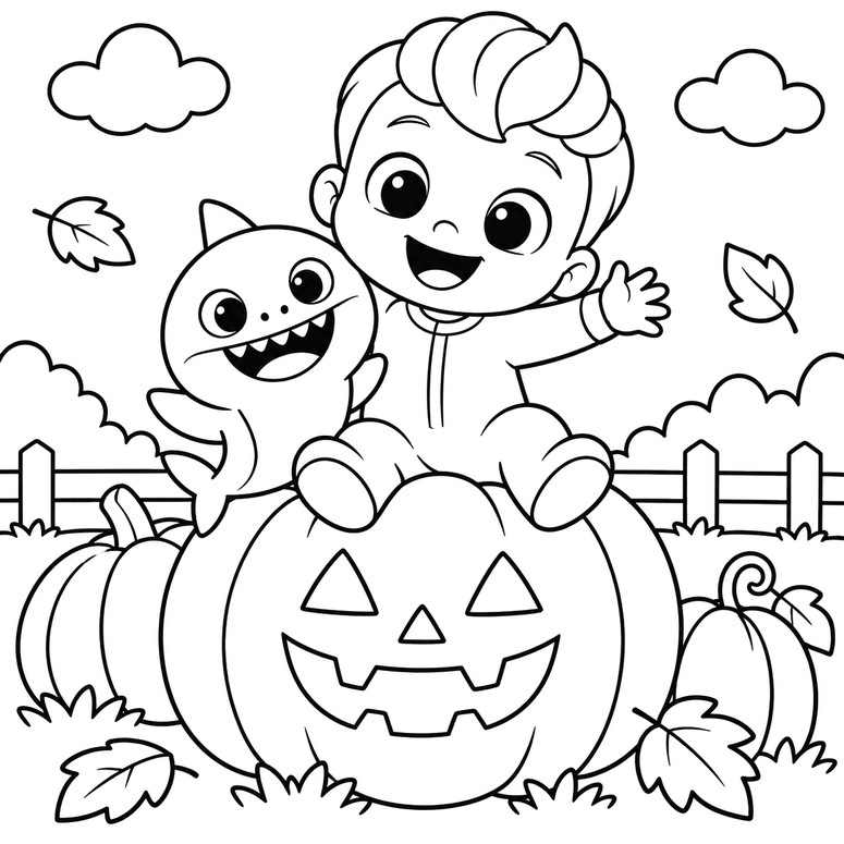 Coloring page - Pumpkins - Bebefinn - Autumn