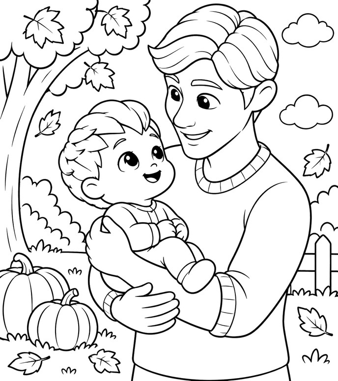 Drawing to color - With dad - Bebefinn - Autumn