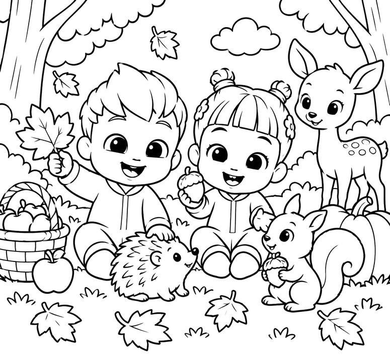Printable coloring - With Minjee - Bebefinn - Autumn