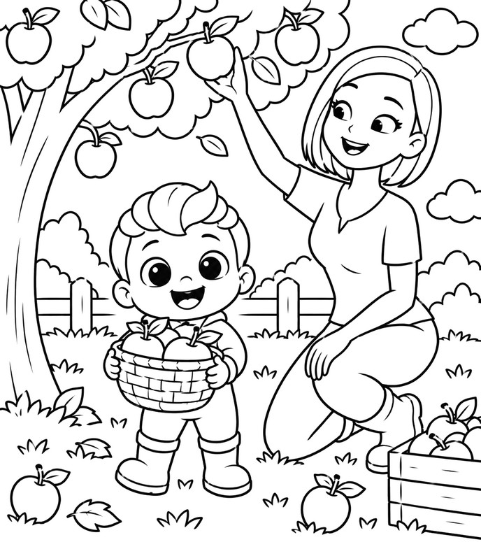 Free coloring page - Apples - Bebefinn - Autumn