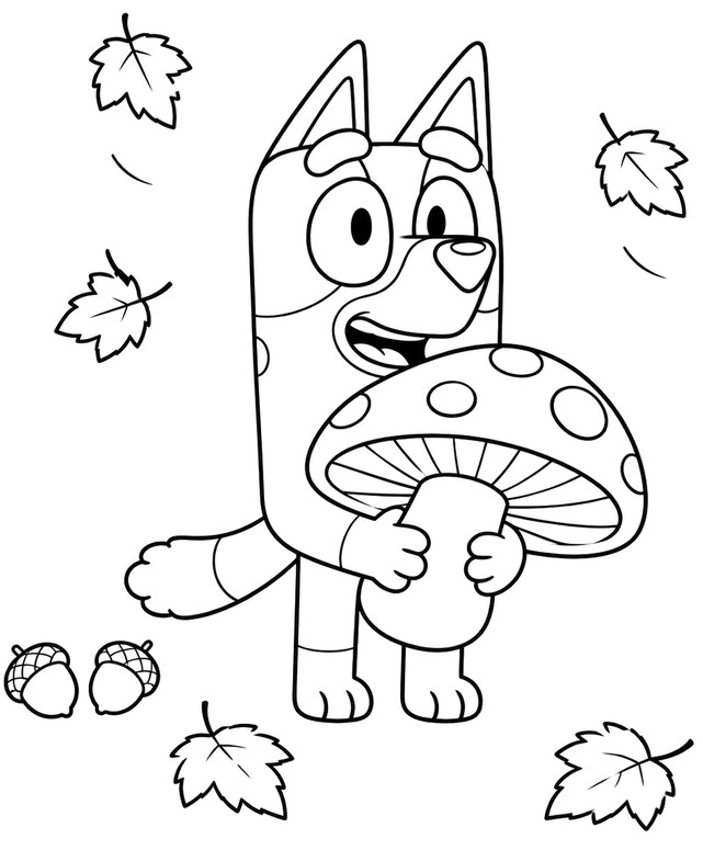 Coloriage - Le champignon - Bluey - Automne