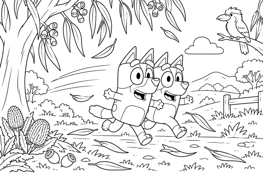 Dessin à colorier - Automne australien - Bluey - Automne
