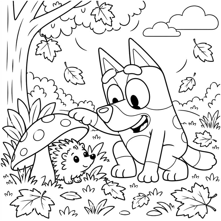 Feuille de coloriage - Le hérisson - Bluey - Automne