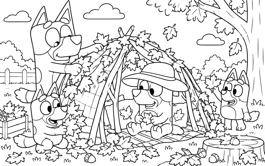 Image à colorier - La cabane - Bluey - Automne