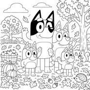 Coloriage gratuit - En famille - Bluey - Automne