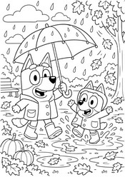 Coloriage à télécharger - La pluie - Bluey - Automne