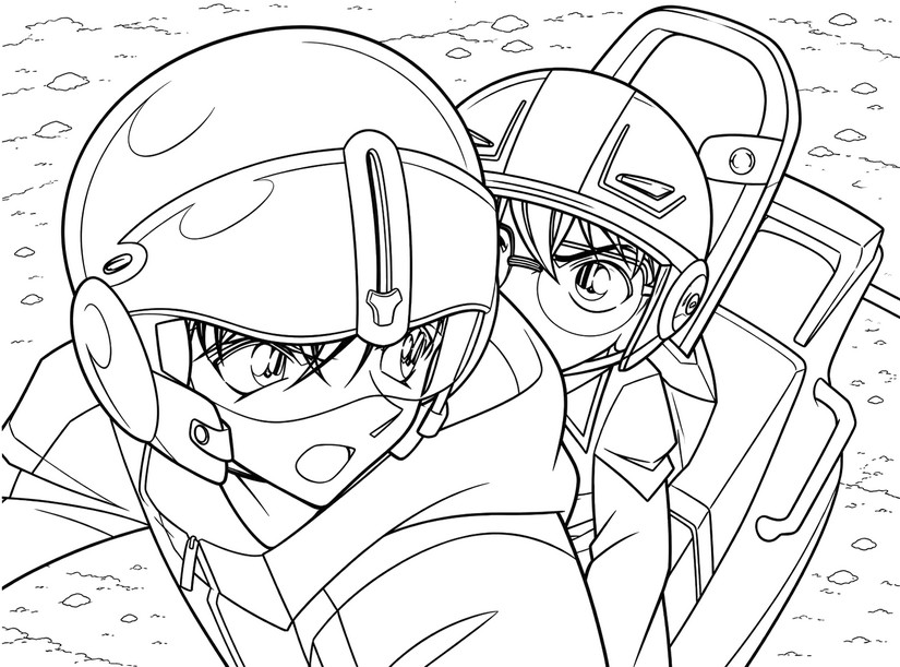 Coloring sheet - On the motorcycle - Detective Conan: Fallen Angel of the Highway