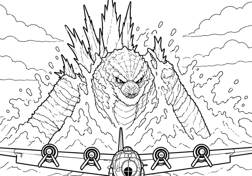 Drawing to color - Facing the plane - Godzilla Minus Zero