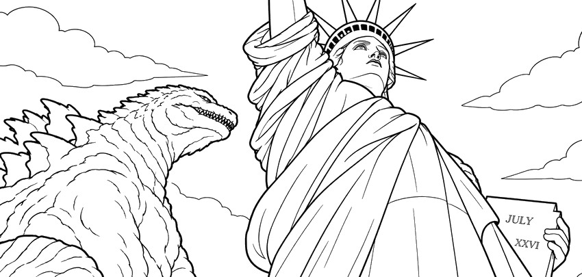 Printable coloring - The Statue of Liberty - Godzilla Minus Zero
