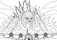 Free coloring page - Facing the plane - Godzilla Minus Zero