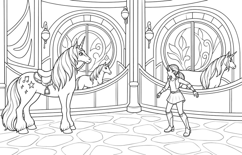 Downloadable coloring - In the stable - Unicorn Academy : Island of Magic