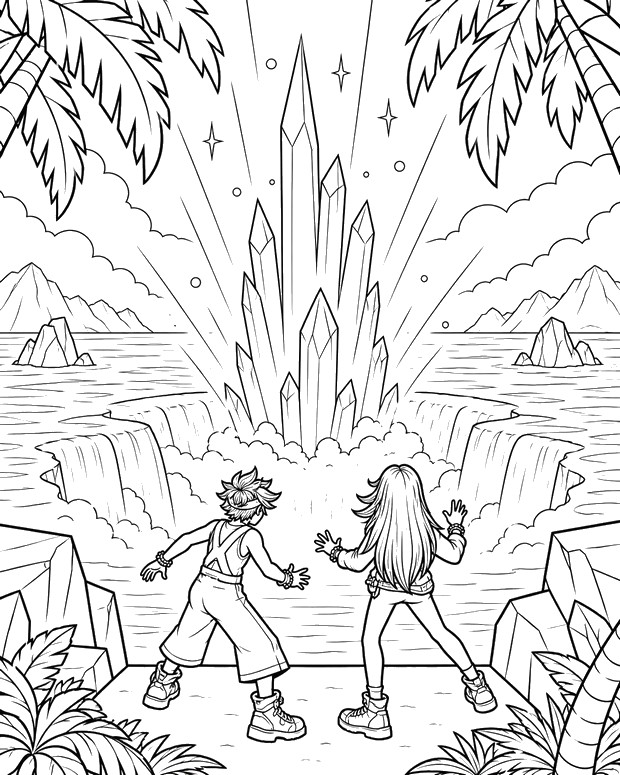 Free coloring page - The giant crystals - Forgotten Island