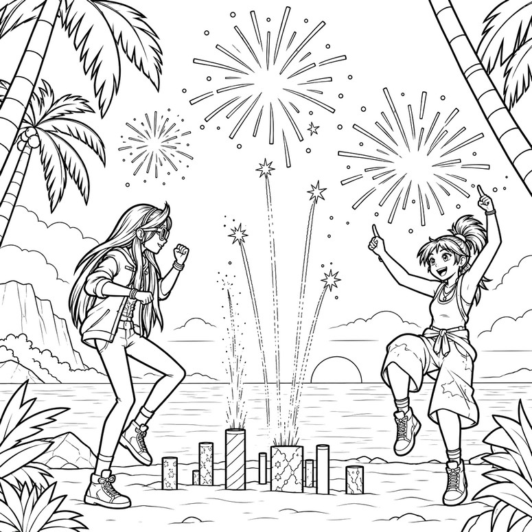 Drawing to color - Fireworks - Forgotten Island