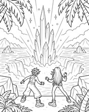 Downloadable coloring - The giant crystals - Forgotten Island