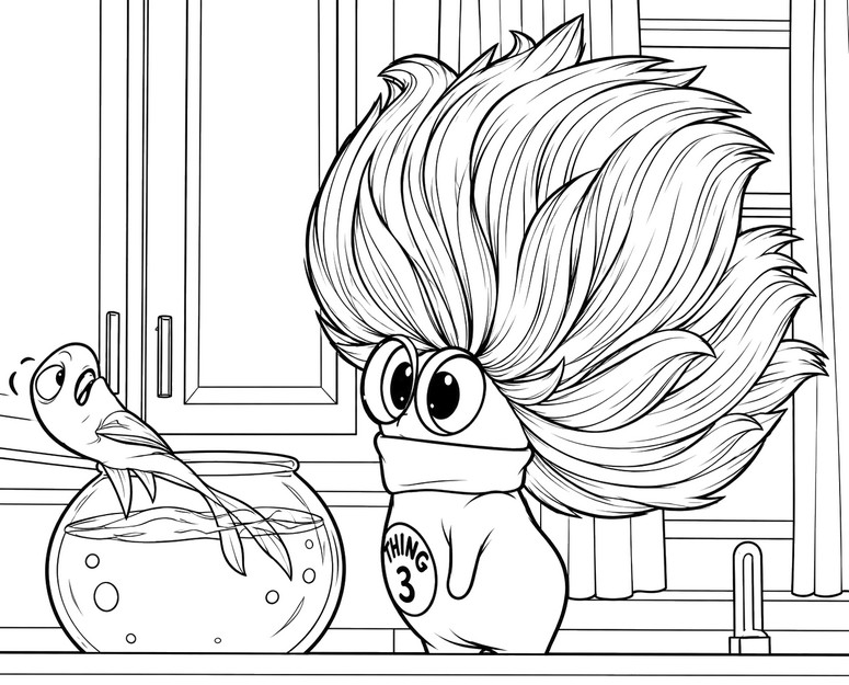 Printable coloring - Thing 3 and the fish - The Cat In The Hat 2026