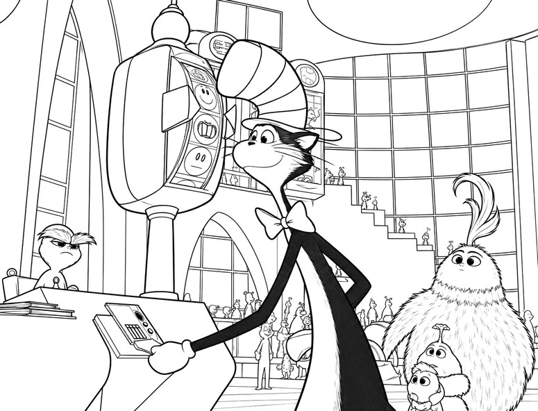 Coloring sheet - In front of a mysterious machine - The Cat In The Hat 2026