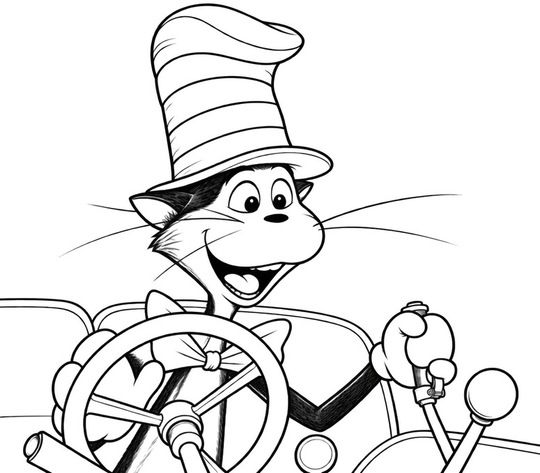 Downloadable coloring - Behind the wheel - The Cat In The Hat 2026