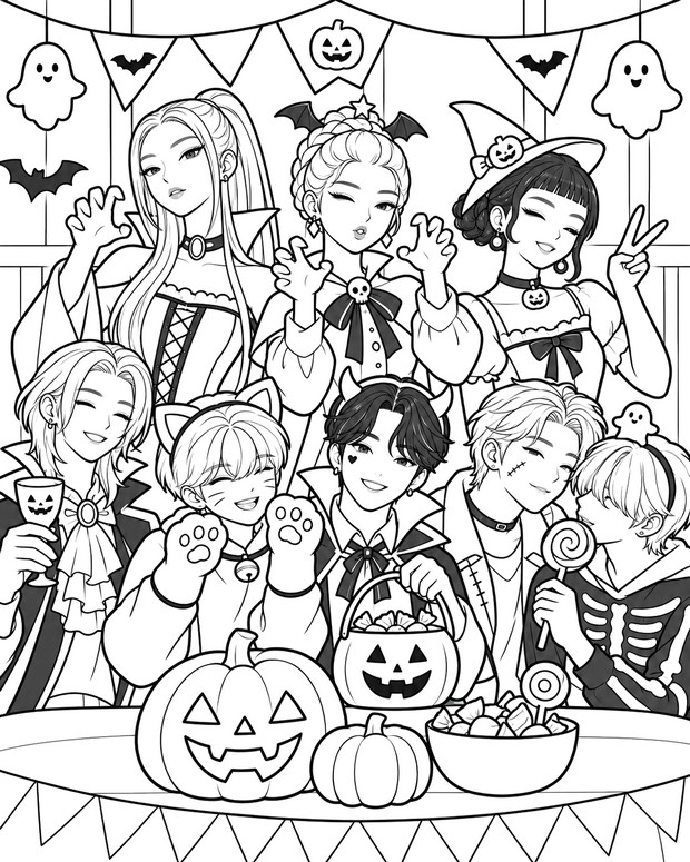 Coloring page - Halloween Party - Kpop Demon Hunters - Halloween