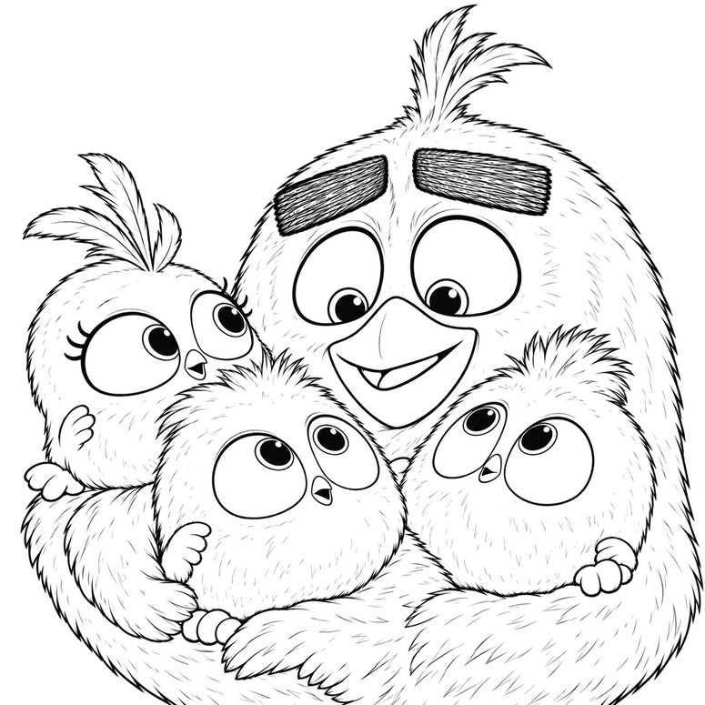 Downloadable coloring - Bomb and his three chicks - The Angry Birds Movie 3