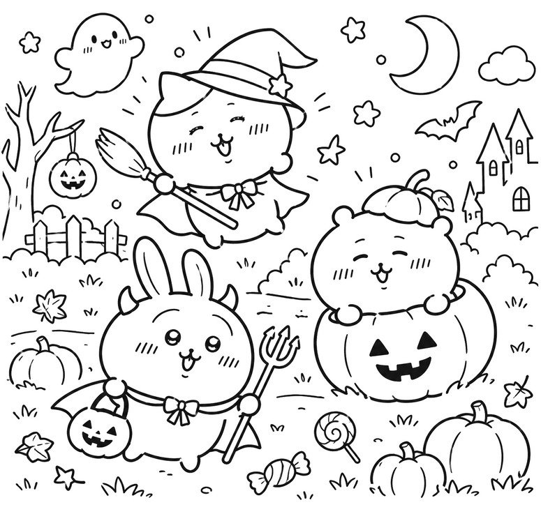 Free coloring page - Chiikawa, Hachiware & Usagi - Chiikawa Halloween