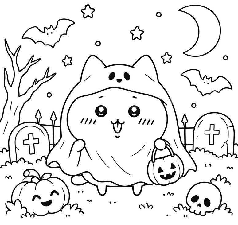 Printable coloring - Hachiware - Chiikawa Halloween
