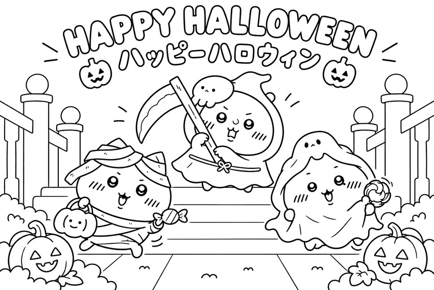 Free coloring page - Happy Halloween - Chiikawa Halloween