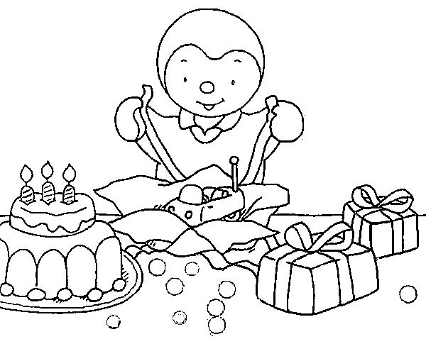 Coloriage T'choupi fête son anniversaire