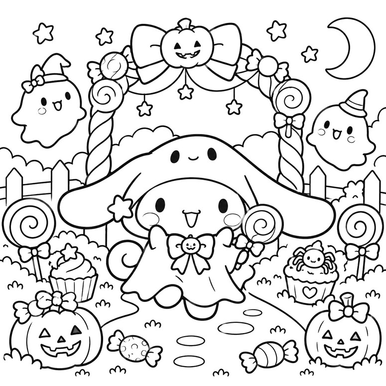 Kostenloses Ausmalbild - Cinnamoroll - Hello Kitty Halloween