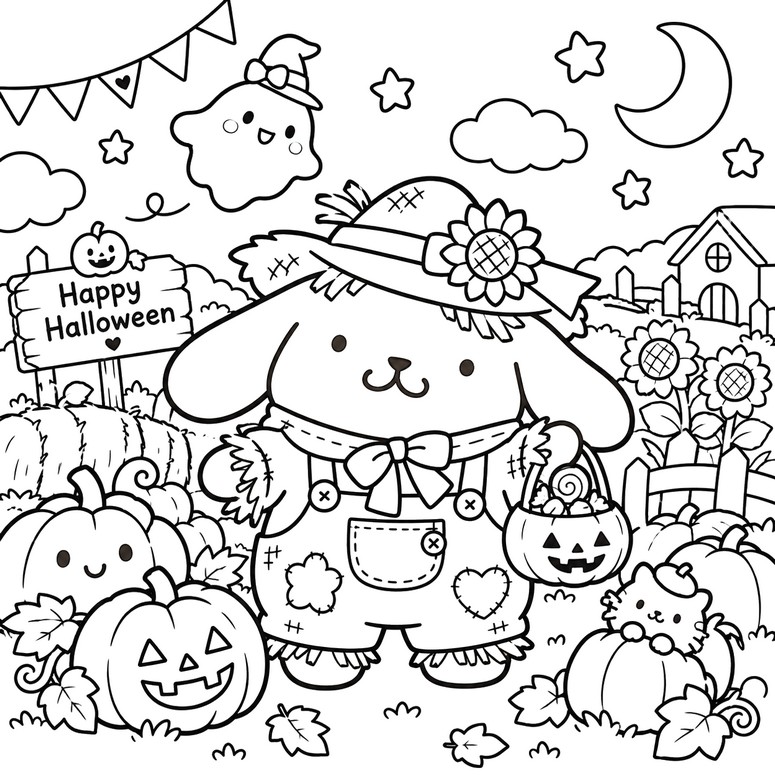 Ausmalblatt - Pompompurin - Hello Kitty Halloween