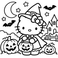 Ausmalbild zum Ausdrucken - Hexe - Hello Kitty Halloween
