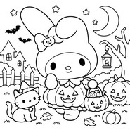 Kostenloses Ausmalbild - My Melody - Hello Kitty Halloween