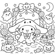 Ausmalbild zum Herunterladen - Cinnamoroll - Hello Kitty Halloween