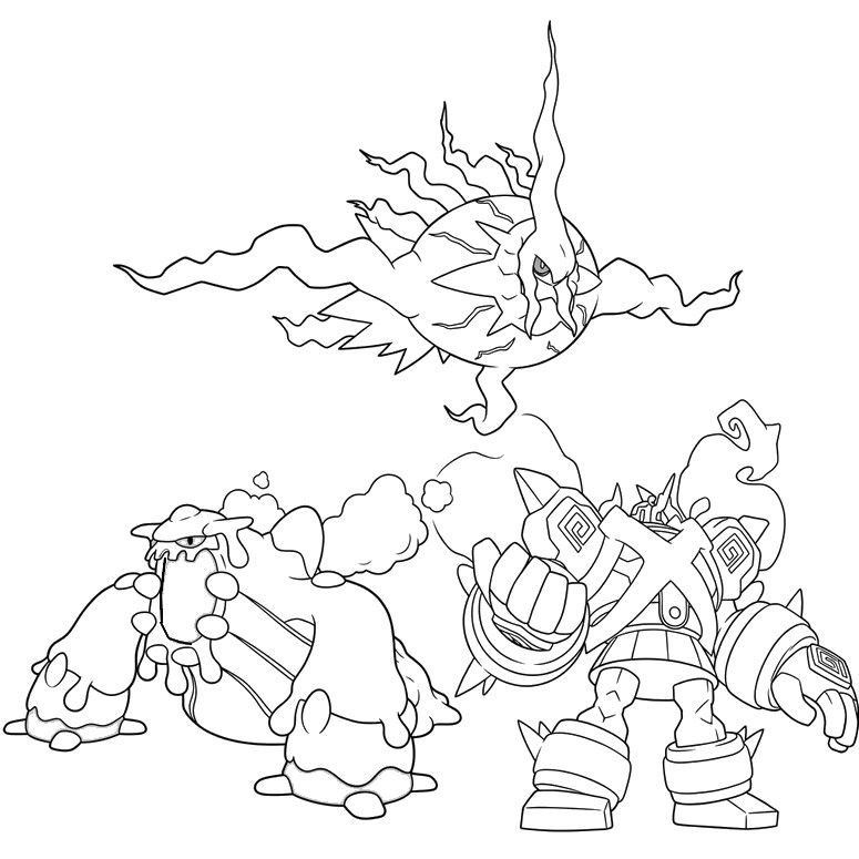 Image to color - Mega Darkrai, Mega Heatran, and Mega Golurk - Pokémon Mega Dimension