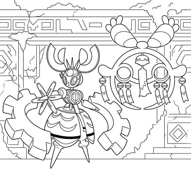 Coloring page - Mega Magearna and Mega Chimecho - Pokémon Mega Dimension