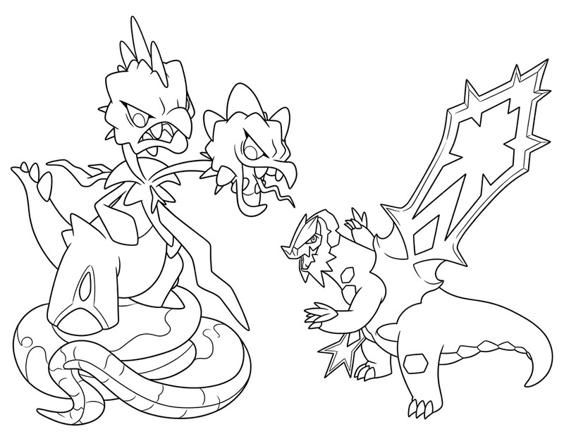 Coloring sheet - Mega Scovillain and Mega Baxcalibur - Pokémon Mega Dimension