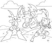 Image to color - Mega Raichu X, Mega Raichu Y and Mega Zeraora - Pokémon Mega Dimension