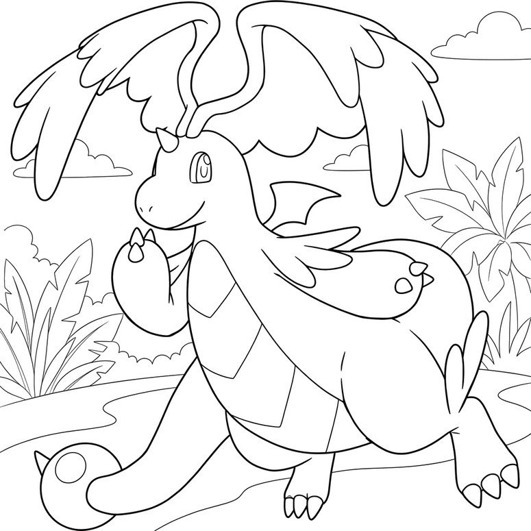 Kolorowanka do pobrania - Mega Dragonitee - Megaewolucje Pokémon z Legends Z-A