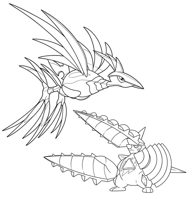 Obrazek do kolorowania - Mega Skarmory i Mega Excadrill - Megaewolucje Pokémon z Legends Z-A