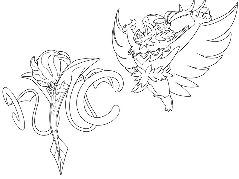 Coloring page Pokémon Mega Evolutions from Legends Z-A - Mega Pyroar and Mega Drampa