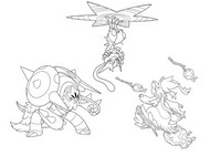 Obrazek do kolorowania - Mega Chesnaught, Mega Delphox i Mega Greninja - Megaewolucje Pokémon z Legends Z-A