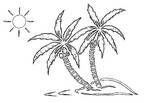 Kleurplaat Strand palmen