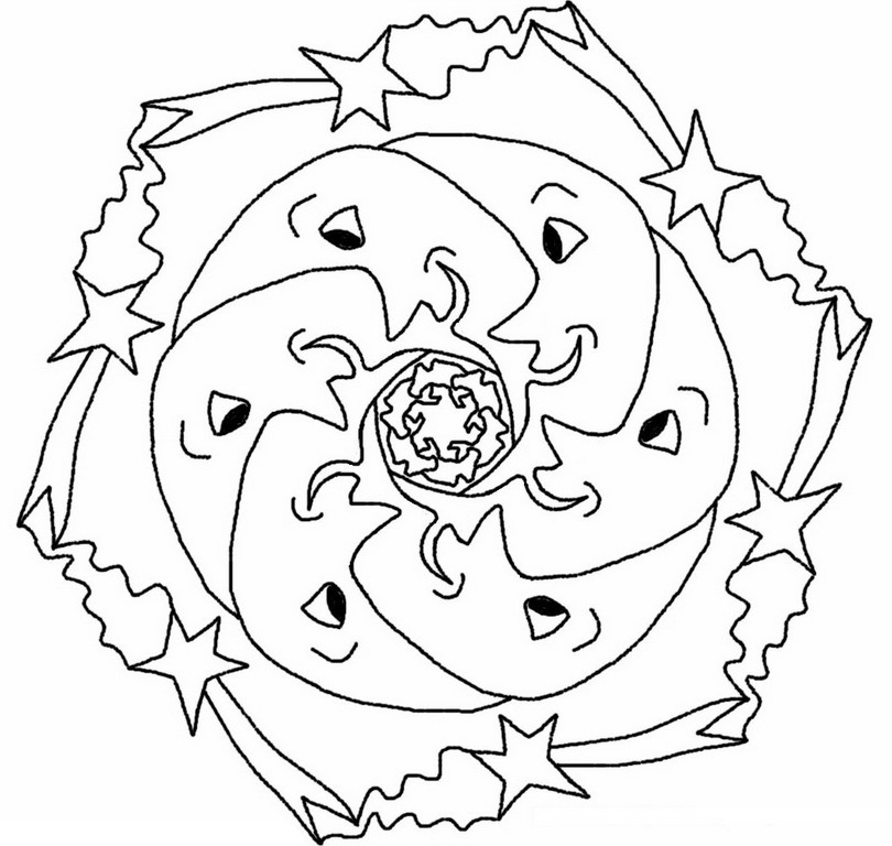 Coloriage Mandala Lune - Etoiles Soleil Lune