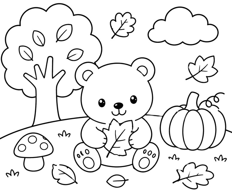 Disegno da colorare Autunno - Facile - Scuola materna