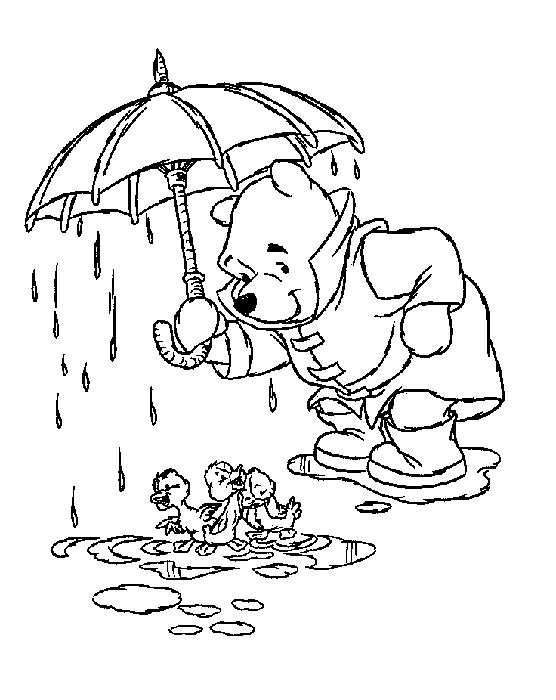 Coloriage Winnie sous la pluie